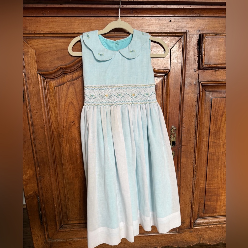 Classic Light Blue Hand Smocked Girls Dress - Size 6